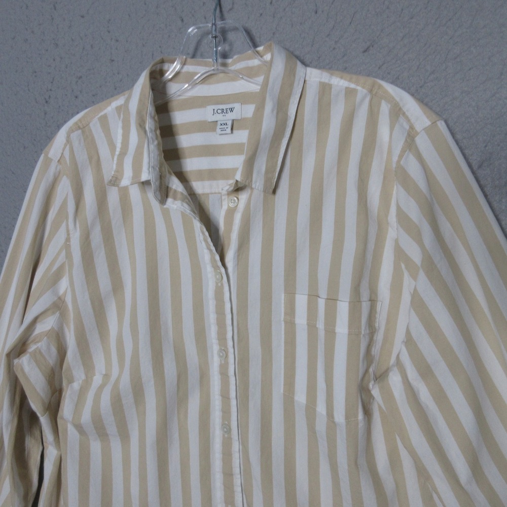J CREW Top Women Tan White Stripe Lightweight Signature Preppy Neutral Cotton
